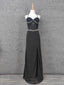 Elegant Black Spaghetti Strap Sequin Beaded Split Chiffon Long Formal Prom Dresses