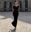 Elegant Black Strapless Feather Satin Bodycon Long Formal Prom Dresses