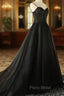 Elegant Black Straps Tulle Sweetheart Formal Prom Dresses, Black Party Dresses