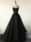 Elegant Black Straps Tulle Sweetheart Formal Prom Dresses, Black Party Dresses