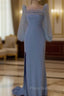 Elegant Blue Sequins Feathers Evening Dresses Long Slit Formal Prom Dresses Party Gown