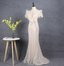 Elegant Champagne Mermaid Puff Sleeve Sequin Train Formal Prom Dresses