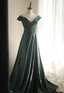 Elegant Dark Green A-Line Off-Shoulder Sequined Satin Long Formal Prom Dresses