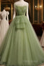 Elegant Green Tulle Spaghetti Straps A-Line Long Formal Prom Dresses Formal Dresses,