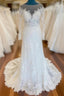 Elegant Illusion Neck Lace Wedding Dresses With Long Sleeves