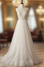Elegant Ivory Tulle V-Neck A Line Floor Length Wedding Dresses
