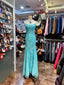 Elegant Lake Blue Mermaid Halter-Neck Lace Long Formal Prom Dresses