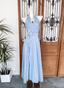 Elegant Light Blue A-Line Halter V-Neck 3D Floral Chiffon Long Formal Prom Dresses