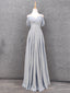 Elegant Light Gray A-Line Off-Shoulder Twist Ruffled Chiffon Long Formal Prom Dresses Bridesmaid Dresses