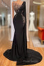 Elegant Long Black Mermaid Beading Lace Formal Prom Dresses