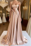 Elegant Long Champagne High Split Formal Prom Dresses