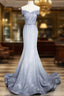 Elegant Mermaid Gray Long Formal Prom Dresses, Gray Party Dresses