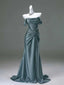 Elegant Pleated Satin Formal Mermaid Formal Evening Dresses,Fahsion Graudation Formal Prom Dresses With Off-The-Shoulder