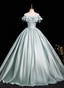 Elegant Mint Light Green Off-The-Shoulder Satin Ball Gown Prom Dresses Sweet 16 Dresses