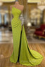 Elegant One Shoulder Mermaid Long Evening Dresses With Beads Slit