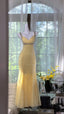 Elegant Pale Yellow Mermaid Strapless Backless Beaded Chiffon Long Formal Prom Dresses