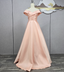 Elegant Pink A-Line Off-The-Shoulder Satin Long Formal Prom Dresses Bridesmaid Dresses