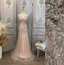 Elegant Pink Mermaid V-Neck Lace Embroidery Tulle Long Formal Prom Dresses