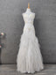 Elegant Pure White Sweetheart Neck Pearl Lace Tulle Long Formal Prom Dresses