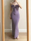 Elegant Purple Mermaid 3D Flower Bow Thin Strap Satin Long Formal Prom Dresses Bridesmaid Dresses