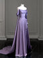 Elegant Purple Satin Formal Prom Dresses, Draped Bodice Formal Party Dresses