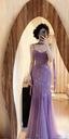Sparkly Spaghetti Straps Purple Mermaid Wedding Guest Dresses Beaded Tulle Chiffon Long Formal Prom Dresses