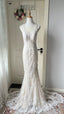 Elegant Retro White Mermaid Round Neck Lace Train Formal Prom Dresses Wedding Dresses