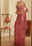 Elegant Rose Pink Mermaid Deep V-Neck Thin Strap Chiffon Long Formal Prom Dresses