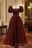 Elegant Satin A Line Ankle-length Short Sleeve Evening Dresses with Ruching