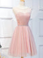 Elegant Short Pink Tulle Formal Prom Dresses, Short Pink Tulle Formal Homecoming Dresses