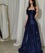 Elegant Straps Sheath Midnight Blue Long Formal Prom Dresses Satin Midnight Blue Formal Evening Gowns