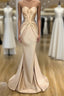 Elegant Sweetheart Champagne Formal Prom Dresses Mermaid Long With Crystals