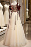 Elegant Tulle Embroidery Long Evening Dresses, Cute Off the Shoulder Party Dresses