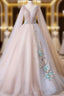 Elegant V-Neckline Champagne Tulle V-Neckline Formal Prom Dresses, Party Dresses