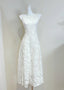 Elegant White A-Line Round Neck Lace Pattern Formal Prom Dresses Bridesmaid Dresses