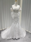 Elegant White Mermaid Train Halter Off-The-Shoulder Beaded Lace Tulle Formal Prom Dresses
