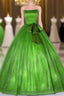 Emerald Green Tulle Strapless Pleats Quinceanera Dresses
