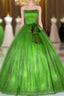 Emerald Green Tulle Strapless Pleats Quinceanera Dresses