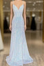 Empire Mermaid White Sequin V-Neck Formal Prom Dresses