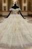 Exquisite Champagne Ball Gown Tulle Sequins Off the Shoulder Appliques Wedding Dresses