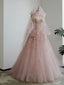 Fairy A Line Spaghetti Straps Pink Tulle Formal Prom Dresses For Teens