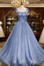 Fairytale Blue Flowers Long Tulle Ballgown Formal Prom Dresses