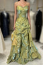 Fairytale Sage A-Line Mask Formal Prom Dresses Beaded Satin Evening Gown For Birthady&Graduation