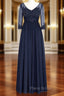 Fancy V-Neck Half Sleeves Appliques Long Mother of the Bride Dresses