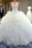 Fancy White/Ivory Strapless Organza Beading Wedding Dresses Bridal Gown