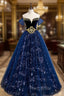 Fantasy Blue Ballgown Tulle Formal Prom Dresses with Bling