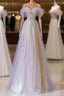 Fantasy Purple Bling Sequined Formal Prom Dresses Off Shoulder
