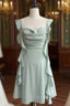 Fashion Green A Line Homecoming Dresses Satin Mini Formal Prom Dresses