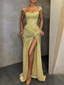 Yellow Shiny Sequins Long Fashion Sleeveless Slit Sexy Ball Gown Formal Evening Dresses