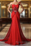Trumpet Mermaid One Shoulder Chiffon Appliques Lace Beading Red Long Formal Prom Dresses